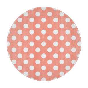 Large retro dots - coral pink and white cutting board