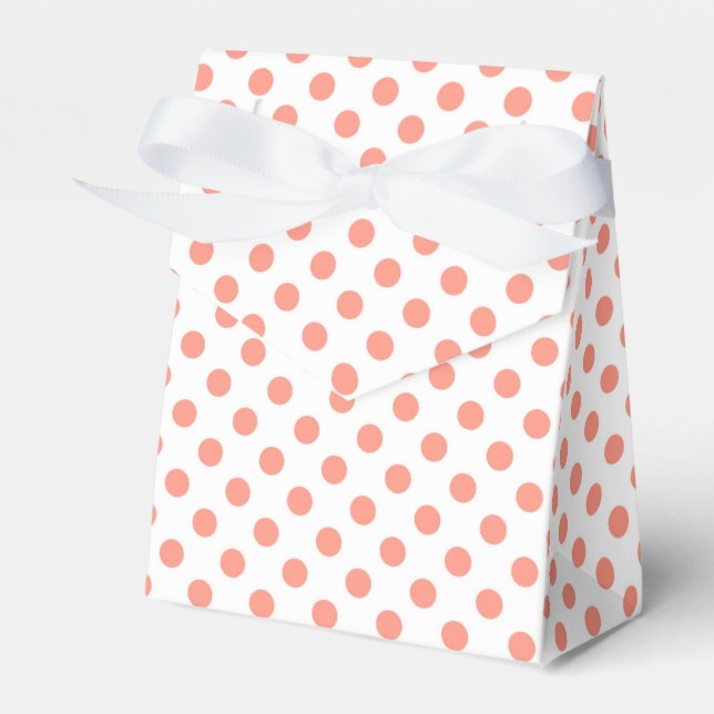Large retro dots - coral pink and white favor box (Front Side)