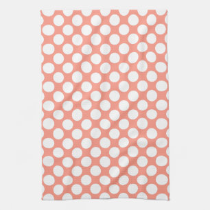 Large retro dots - coral pink and white kitchen towel