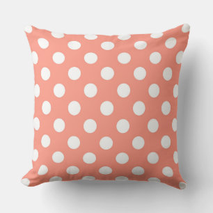 Large retro dots - coral pink and white throw pillow