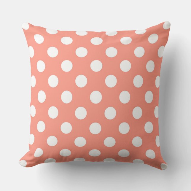 Large retro dots - coral pink and white throw pillow (Front)