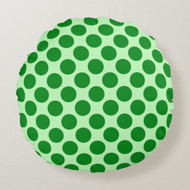 Large retro dots - emerald and mint green round pillow (Front)