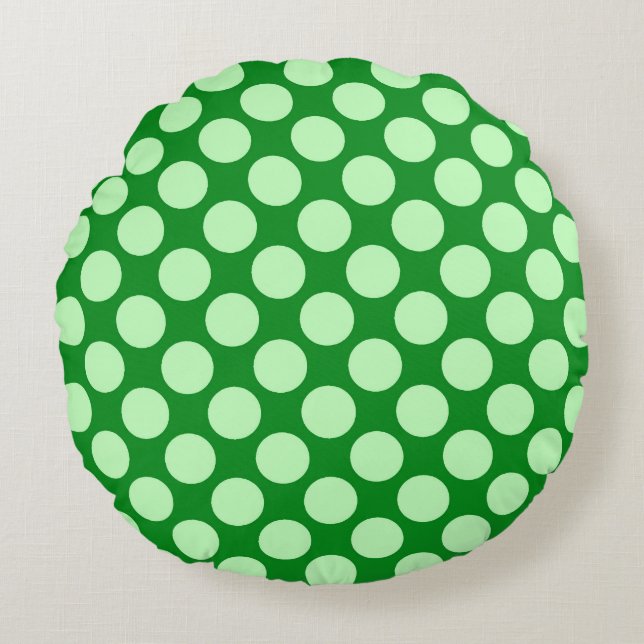 Large retro dots - mint green and emerald round pillow (Front)