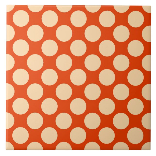 Large retro dots - pale orange and mandarin tile (Front)
