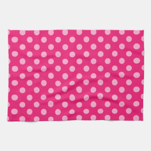Large retro dots - pink on a hot pink background kitchen towel