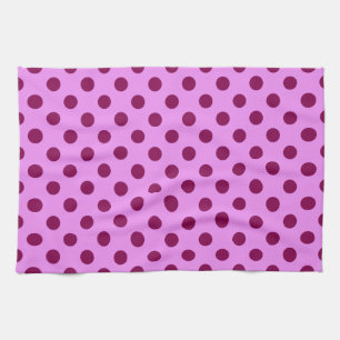 Large retro dots - plum on an orchid background kitchen towel