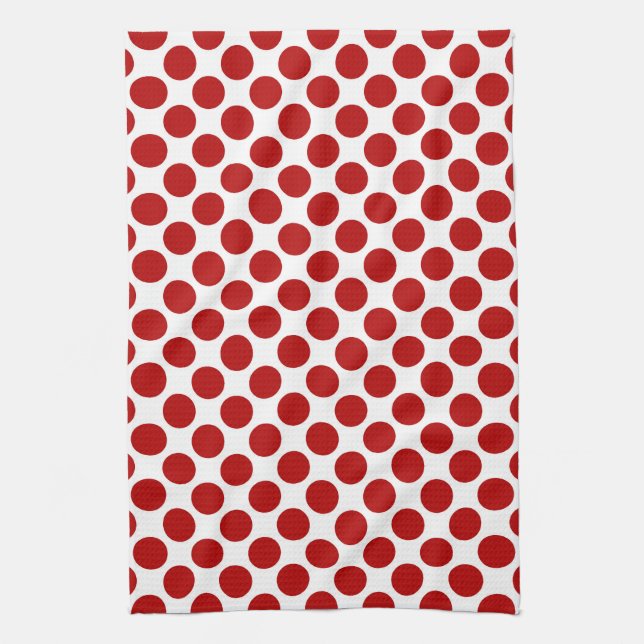 Large retro dots - red and white kitchen towel (Vertical)