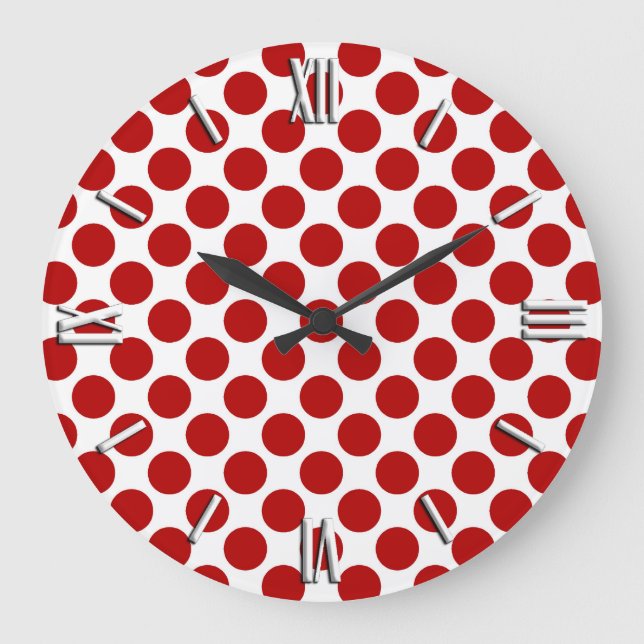 Large retro dots - red and white large clock (Front)