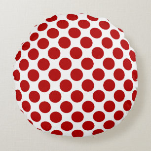 Large retro dots - red and white round pillow