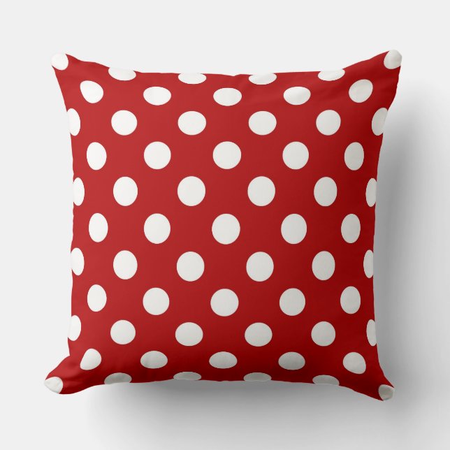 Large retro dots - red and white throw pillow (Front)