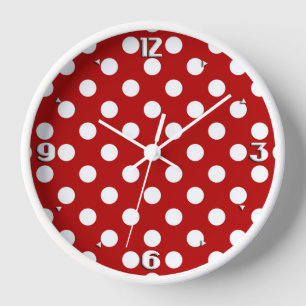 Large retro dots - red and white wall clock