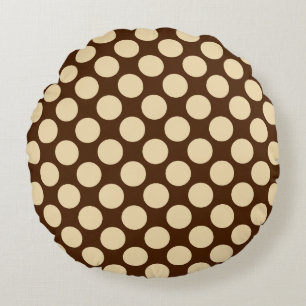 Large retro dots - tan and chocolate brown round pillow