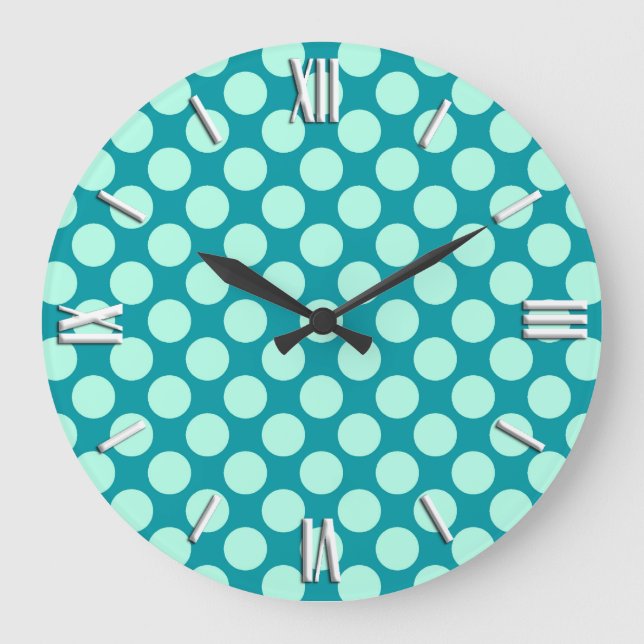 Large retro dots - turquoise and aqua clock (Front)