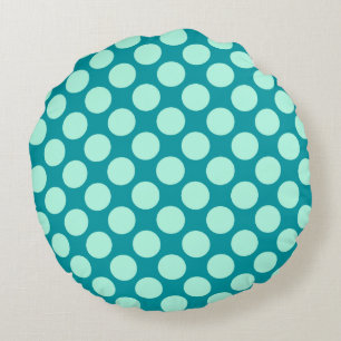 Large retro dots - turquoise and aqua round pillow