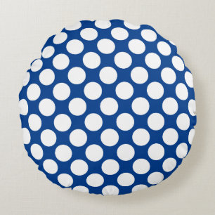 Large retro dots - white and cobalt blue round pillow
