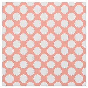 Large retro dots - white and coral pink fabric