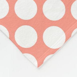 Large retro dots - white and coral pink fleece blanket