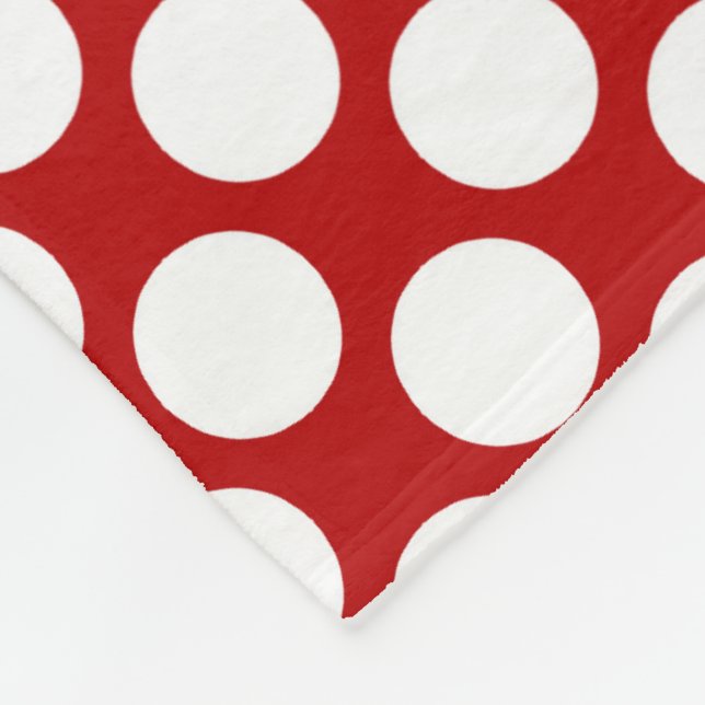 Large retro dots - white and red fleece blanket (Corner)