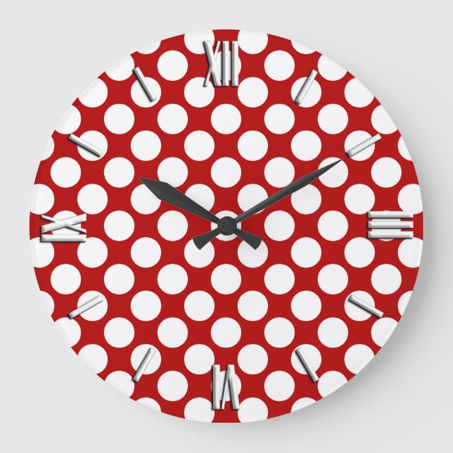Large retro dots - white and red large clock (Front)