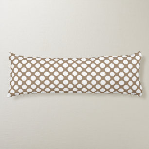 Large retro dots - white and taupe tan body pillow