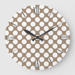 Large retro dots - white and taupe tan clock