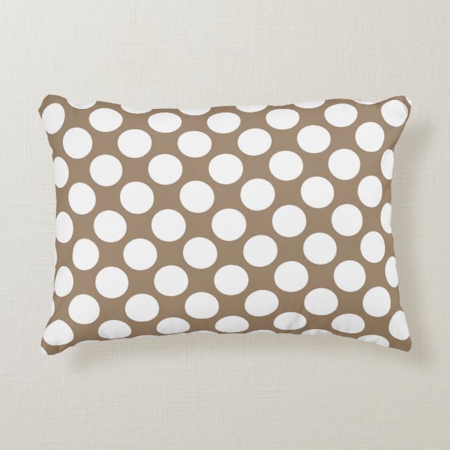 Large retro dots - white and taupe tan decorative pillow (Front)