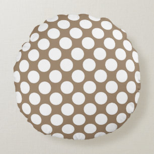Large retro dots - white and taupe tan round pillow