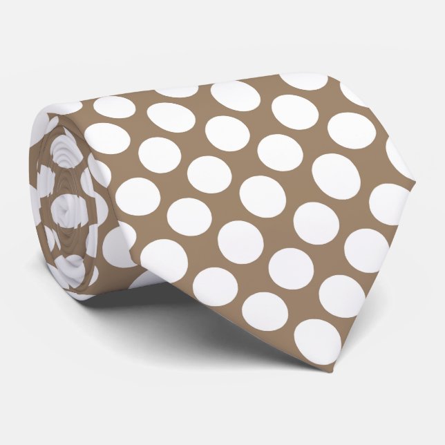 Large retro dots - white and taupe tan tie (Rolled)