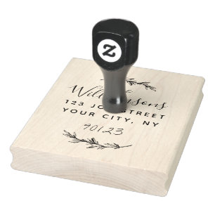 Large Return Address Family Name Botanical Leaves Rubber Stamp