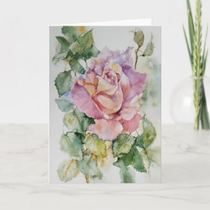 Large Rose In Watercolors Card