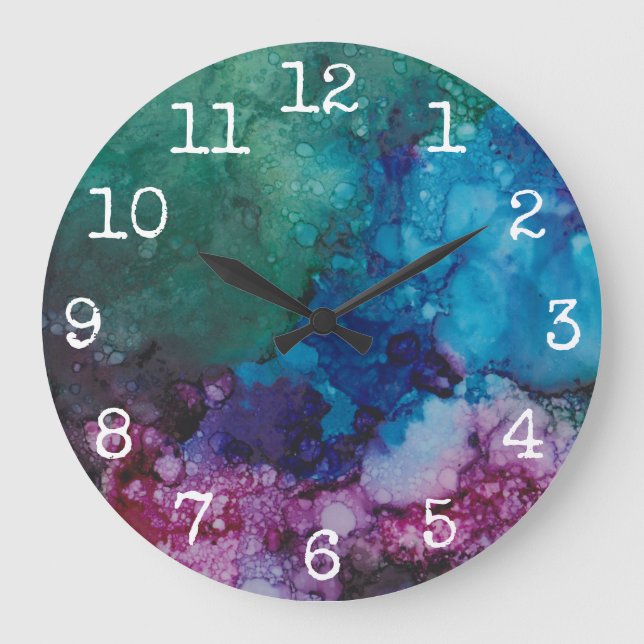 Large Round Clock "Blue-Greens Inkblot" (Front)