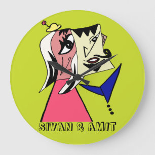 Large Round Personalized Couple Cartoon Clock