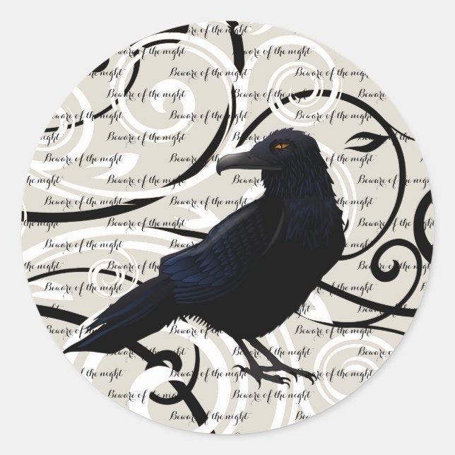 Large Round Sticker-Halloween Raven Classic Round Sticker (Front)