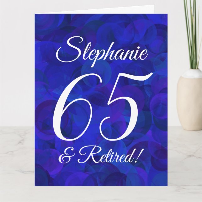 Large Royal Blue 65 and Retired Happy Retirement Card (Front)
