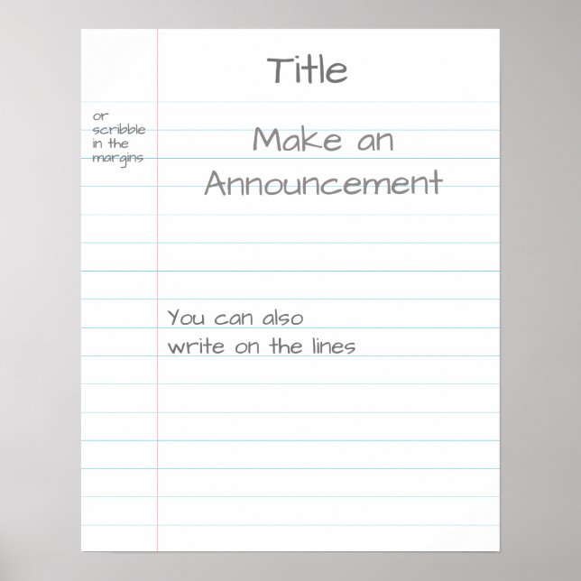 Large Ruled Note Paper Customized Visual Aid Memo Poster (Front)