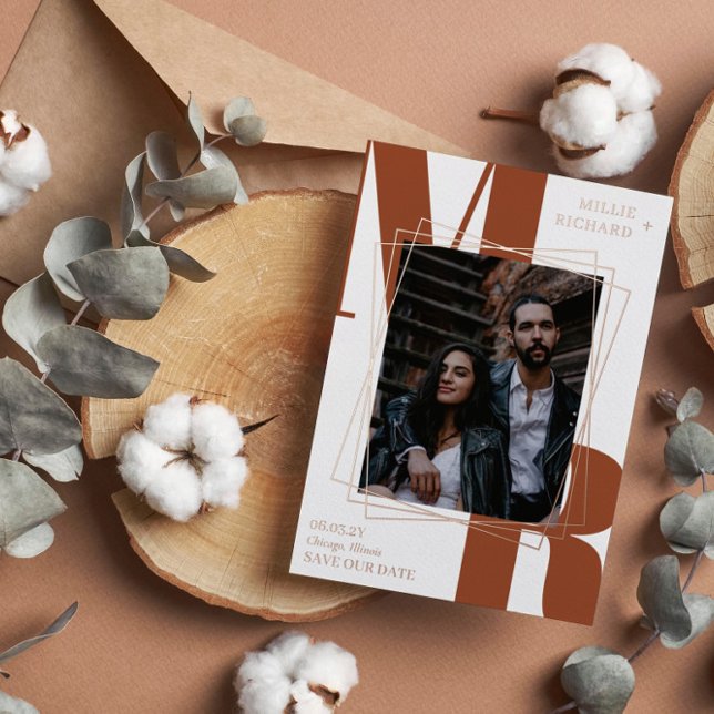 Large Rust Initials Modern Photo Save the Date (Creator Uploaded)