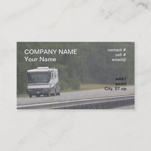 large RV travelling on interstate Business Card (Front)
