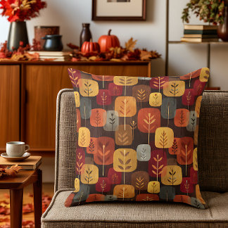 Large-Scale Mid-Century Modern Autumn Forest Throw Pillow