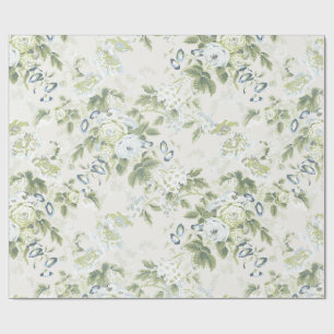 Large Scale Sage Chintz, Cabbage Rose Wrapping Paper