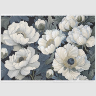Large scale White poppies decoupage  Tissue Paper