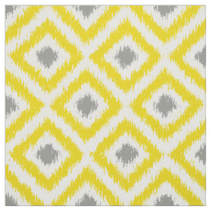 Large Scale Yellow and Grey Ikat Diamonds Pattern Fabric
