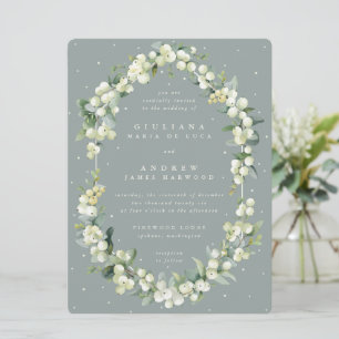 Large Seafoam Green Snowberry + Eucalyptus Wedding Invitation