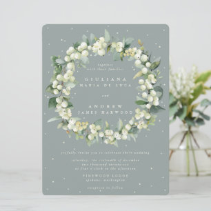 Large Seafoam Snowberry+Eucalyptus Wreath Wedding Invitation