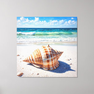 Large Seashell on a Pristine Sandy Beach Canvas Print