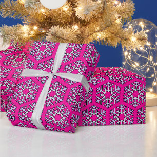 Large Silver Snowflakes on Hot Pink Wrapping Paper
