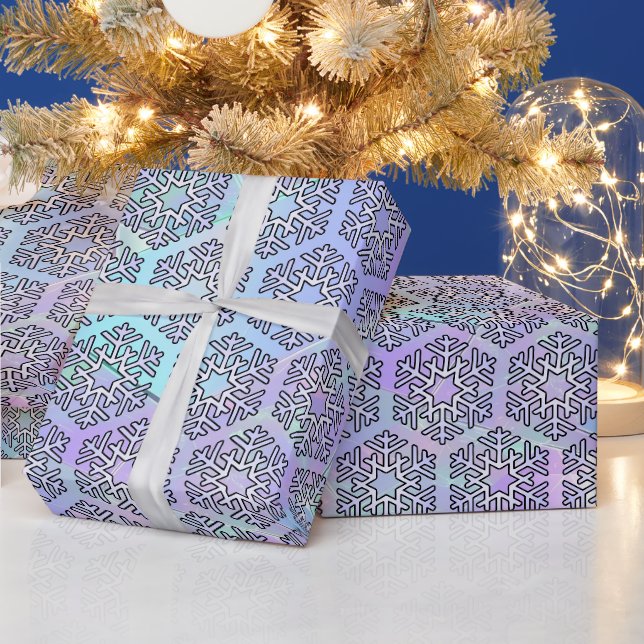 Large Silver Snowflakes on Teal & Purple Texture Wrapping Paper (Holidays)