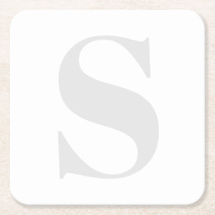 Large Simple Monogram Any Initial Light Grey Square Paper Coaster