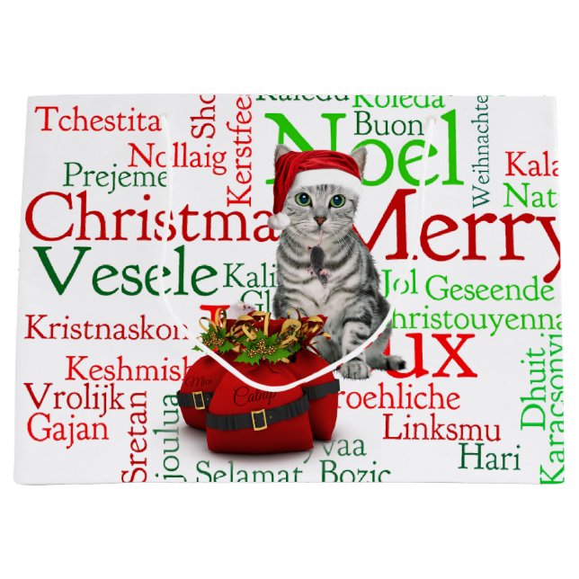Large Size - Cat and Mouse Christmas Gift Bag (Front)