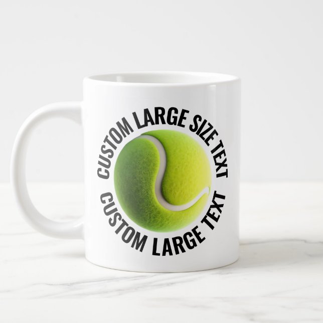 Large Size Personalized Text Tennis Ball Custom Coffee Mug (Left)