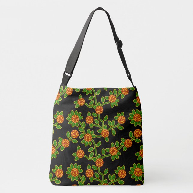 Large-Sized Tote Bag Floral #1 Black (Back)